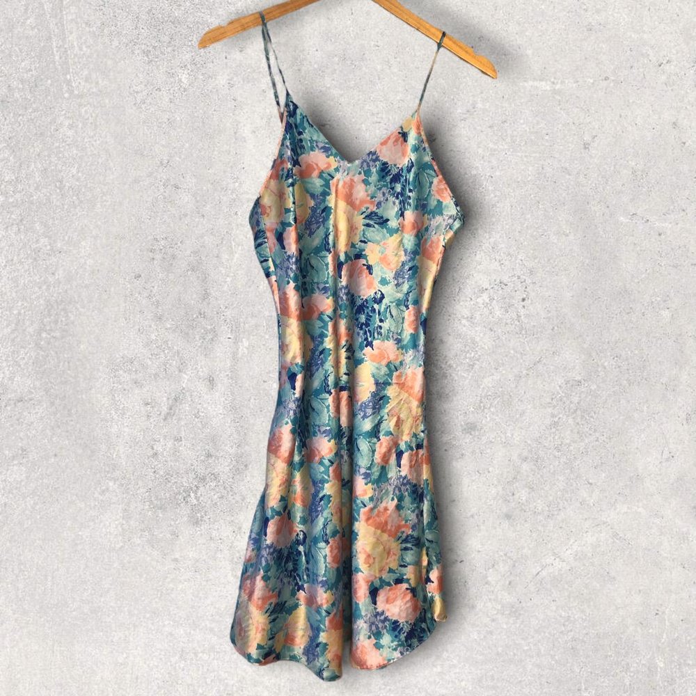 90s Floral Silky Mini Slip Dress